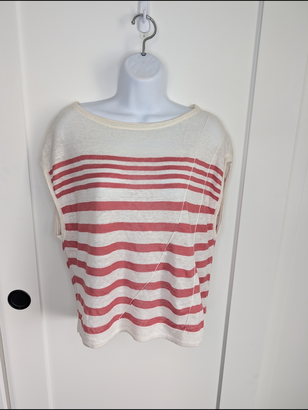 rag & bone Cream and Coral Striped Knit Sleeveless Top